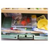 Loaded Vintage Green Tackle Box, Mepps spinners spoons and more!