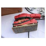 Box of Hand tools, Axe, Hammer Drill Sander & Screwdrivers