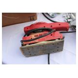 Box of Hand tools, Axe, Hammer Drill Sander & Screwdrivers