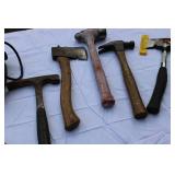 Box of Hand tools, Axe, Hammer Drill Sander & Screwdrivers