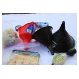 Lot of Funnels, Auto repair light, digital thermometer and more