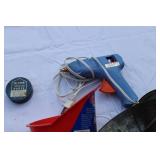 Lot of Funnels, Auto repair light, digital thermometer and more