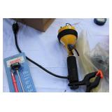 Lot of Funnels, Auto repair light, digital thermometer and more