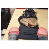 Baseball Catcher Full Sized Art piece - Carlton Fisk Glove has mask Chest protector and Shingaurds