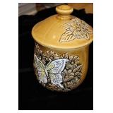 MID-CENTURY MODERN COOKIE JAR – BUTTERFLY & FLOWER THEME – MUSHROOM SHAPE – VINTAGE CHARM!