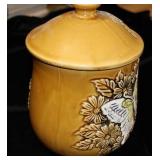 MID-CENTURY MODERN COOKIE JAR – BUTTERFLY & FLOWER THEME – MUSHROOM SHAPE – VINTAGE CHARM!