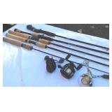 Lot of 5 Fishing Rods & 3 Reels – Mojo Bass, St. Croix, Shimano, Abu Garcia