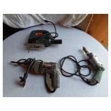 Black & Decker Jigsaw, Black & Decker 1/2" Drill, and Wards 1/4" Electric Drill