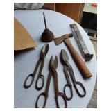 Pexto Snips, Craftsman Snips, Hatchet, Oil Can, Hatchet and Pry Bar