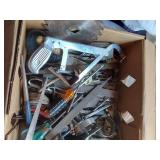 Box of Hand Tools and More including Saws, Pliers, Screwdrivers