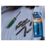 Lot of Hand Tools and Hardware Items Including Bolts and Drill Bits