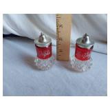Pair of Las Vegas Souvenir Glass Salt and Pepper Shakers with Metal Lids