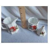 Christmas-themed Bone China Kitchen Items including Creamer, Sugar Bowl, and Salt & Pepper Shakers