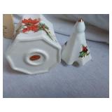 Christmas-themed Bone China Kitchen Items including Creamer, Sugar Bowl, and Salt & Pepper Shakers