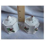 Christmas-themed Bone China Kitchen Items including Creamer, Sugar Bowl, and Salt & Pepper Shakers