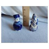 Blue and White Ceramic Boy and Girl Salt and Pepper Shakers
