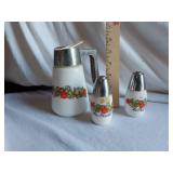 Vintage Milk Glass Syrup Dispenser and Salt & Pepper Shakers Set