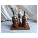 Vintage Wooden Salt and Pepper Grinder Set with Stand Made in Japan