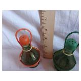 Vintage Green Glass Bottles Salt and Pepper Shakers