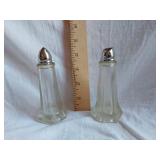 Vintage Glass Salt and Pepper Shakers with Silver Tops