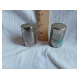 Vintage Metal Salt and Pepper Shakers with Religious Engravings
