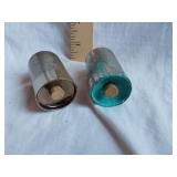 Vintage Metal Salt and Pepper Shakers with Religious Engravings