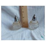Pair of Vintage Glass Salt and Pepper Shakers with Metal Tops