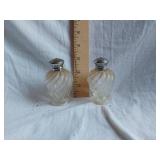 Pair of Vintage Glass Salt and Pepper Shakers with Metal Tops