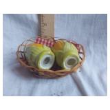 Corn Cob Shaped Ceramic Salt and Pepper Shakers in Basket