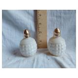 Vintage White Milk Glass Salt and Pepper Shakers with Gold Caps