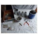 Assorted Hardware and Tools including Cable, Bolts, and Rivets