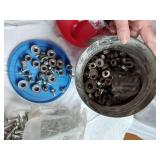 Lot of Hardware and Fasteners including Menards Tool Apron, Nails, and Bolts