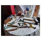 Garden Tools and Accessories including Roundup Weed Killer (partials), Sprinklers, and Hand Tools