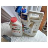 Garden Tools and Accessories including Roundup Weed Killer (partials), Sprinklers, and Hand Tools