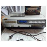Braytonic TV, Sanyo VCR, and Audio/Video Media Collection including Cassettes and VHS Tapes
