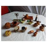 Vintage Collectible Items including Wisconsin Sugar and Creamer, Animal Figurines, and Decorative Pieces