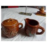 Vintage Collectible Items including Wisconsin Sugar and Creamer, Animal Figurines, and Decorative Pieces