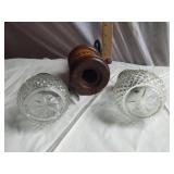 Vintage glass syrup dispensers and pepper grinder