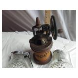 Vintage glass syrup dispensers and pepper grinder