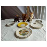 Collectible Plates and Figurines includingTilso Donkey (broken), South Dakota Plate, Texas Saucer, and Animal Figurines