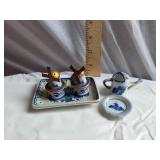 Delft Blue Windmill-Themed Ceramic Salt and Pepper Shakers and Mini Pitcher and Saucer