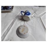 Delft Blue Windmill-Themed Ceramic Salt and Pepper Shakers and Mini Pitcher and Saucer