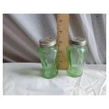 Vintage Uranium Green Glass Salt and pepper Shakers with Metal Lids