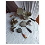 Foley Food Mill, Vintage Hand Crank Meat Grinder, and Assorted Kitchen Strainers