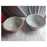Pair of White and Red Enamel Bowls