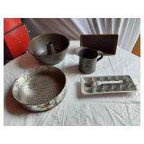Vintage Kitchenware Lot including Metal Ice Cube Tray, Springform Pan, and Measuring Cup