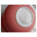 Pyrex and Anchor Hocking including Green Pyrex Casserole Dish, Pink Pyrex Bowl, and Clear Anchor Hocking Baking Dish