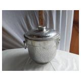 Vintage Ice Buckets and Thermos  including Hammered Metal Ice Bucket, Keapsit Thermos, and Striped Ice Bucket