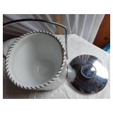 Vintage Ice Buckets and Thermos  including Hammered Metal Ice Bucket, Keapsit Thermos, and Striped Ice Bucket