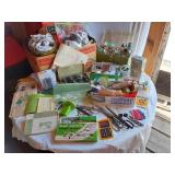 HUGE Lot of Sewing Supplies and Accessories Including Necchi Supernova Parts, Singer Needles, Scissors, and Fabrics